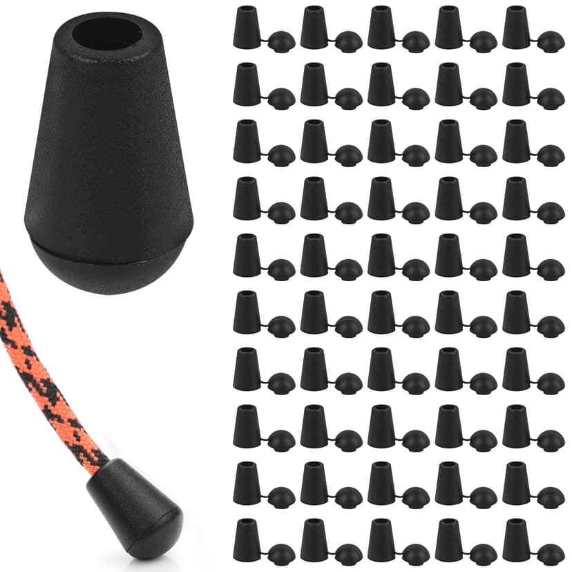 ReignSword 50 Pack Plastic Paracord Cord End Caps with Lid Lock, Bell Shape Drawstring Cord Stopper Replacement for Shoelaces Hoodie Sweatpants Jacket Rope Ends (20 x 12 mm)