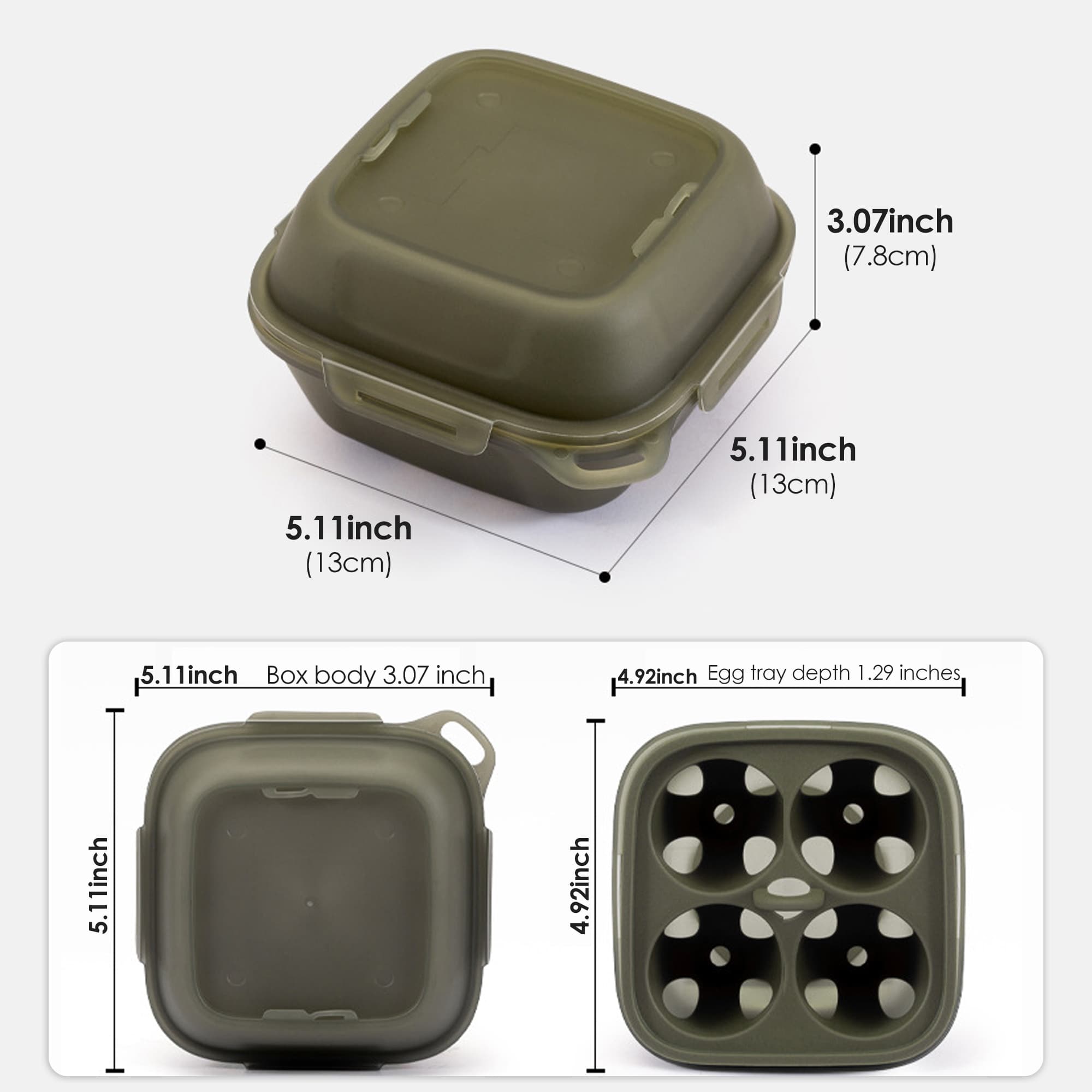 ReignSword 2-in-1 Camping Egg Holder, Portable 4 Grid Egg Storage Box with Built-in Silicone Steamer & Outdoor Hook, Shockproof Egg Container for Camping, Picnic, Travel (Military Green) - 1