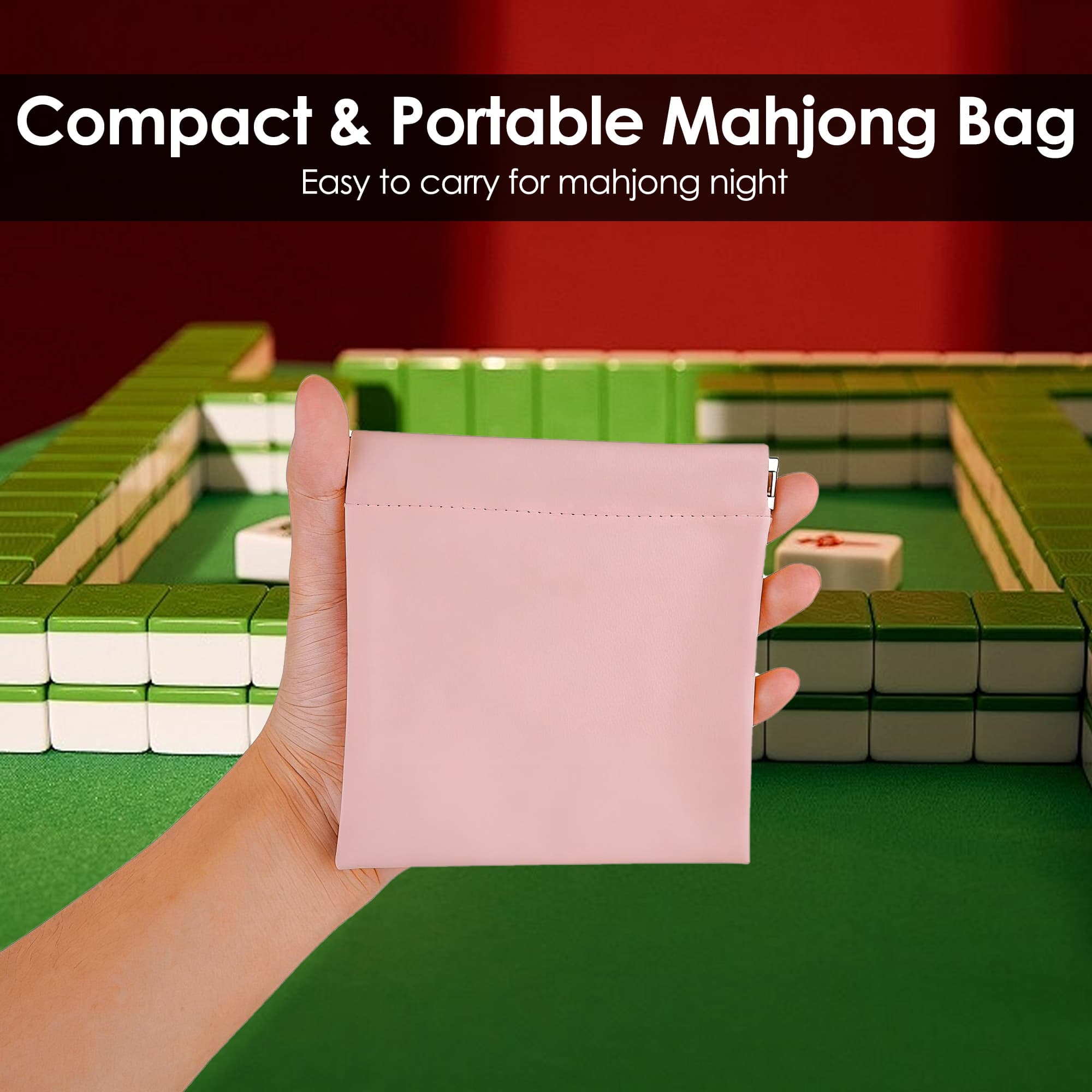 ReignSword Automatically Closing Mahjong Dice Bags, Vegan Leather Mahjong Tile Storage Pouch, Mini Coin & Dice Organizer for Family Night, Travel & Party (Pink) - 3
