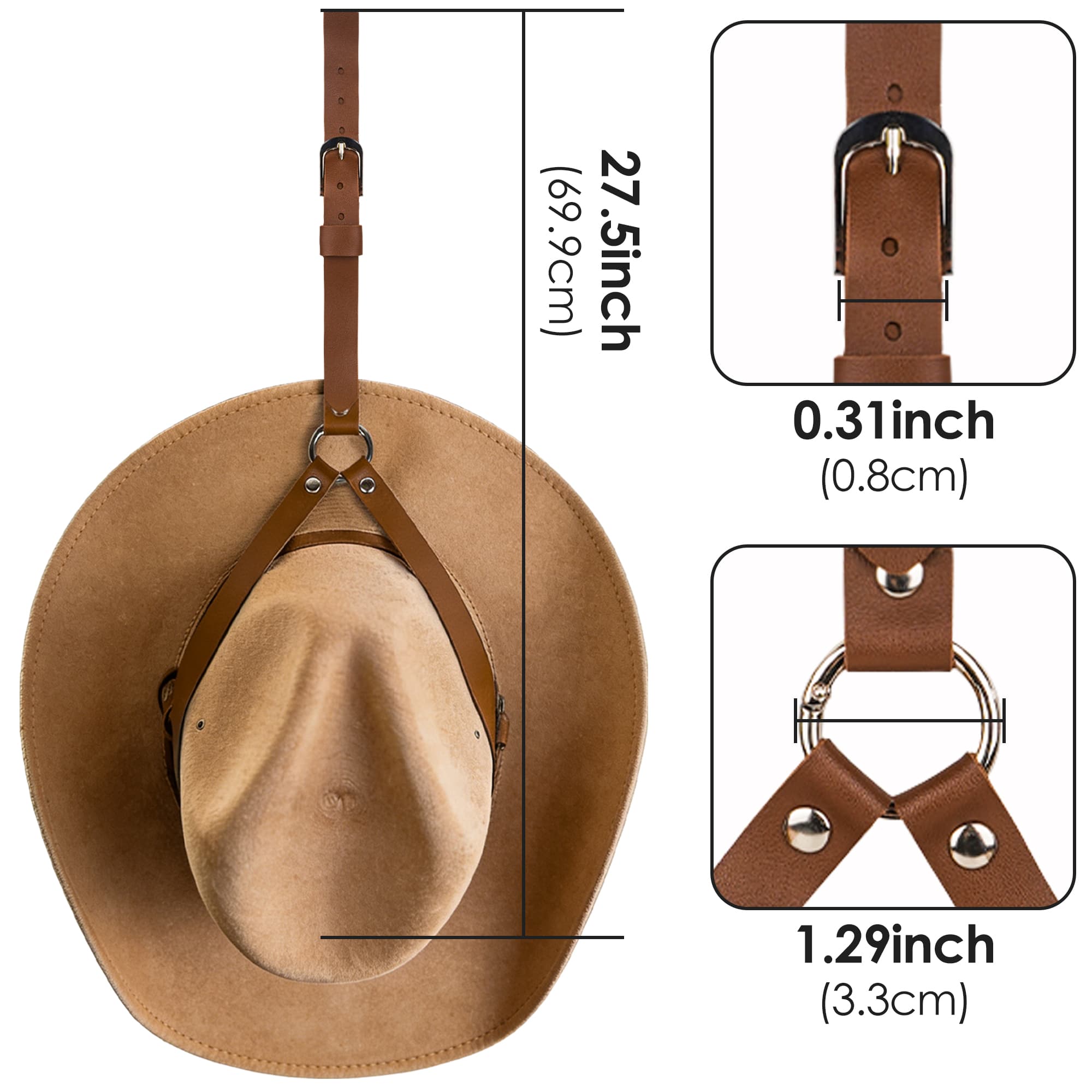 ReignSword Vegan Leather Cowboy Hat Holder for Truck Car, Hat Hanger Clip to Keep Hat Shape, Vehicle Hat Organizer for SUV, Pickup, Interior Car Accessories (Brown) - 4