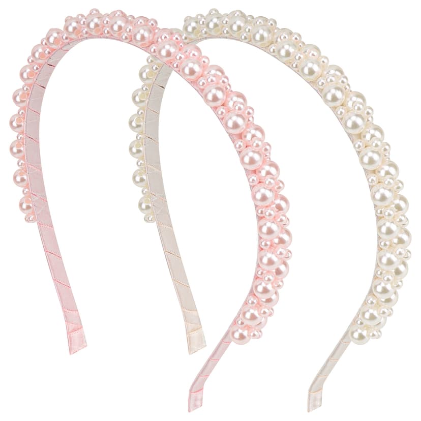 ReignSword 2 Pack Pearl Headbands for Women, Fashion Hair Hoops with Faux Pearl, Elegant Hair Accessories for Wedding, Daily & Party (Pink & White)