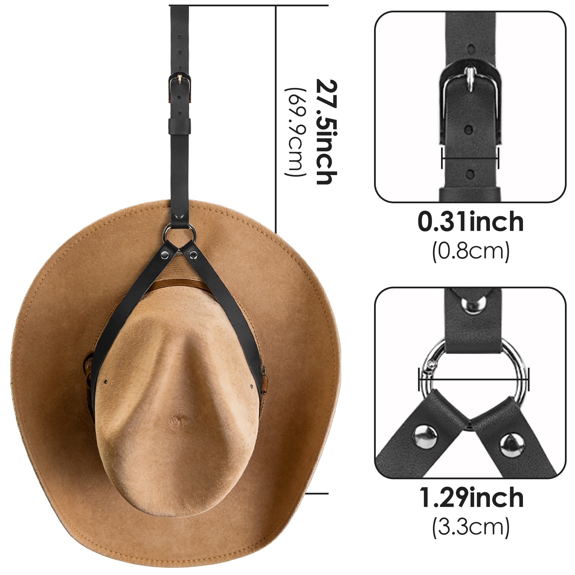 ReignSword Vegan Leather Cowboy Hat Holder for Truck Car, Hat Hanger Clip to Keep Hat Shape, Vehicle Hat Organizer for SUV, Pickup, Interior Car Accessories (Black) - 4