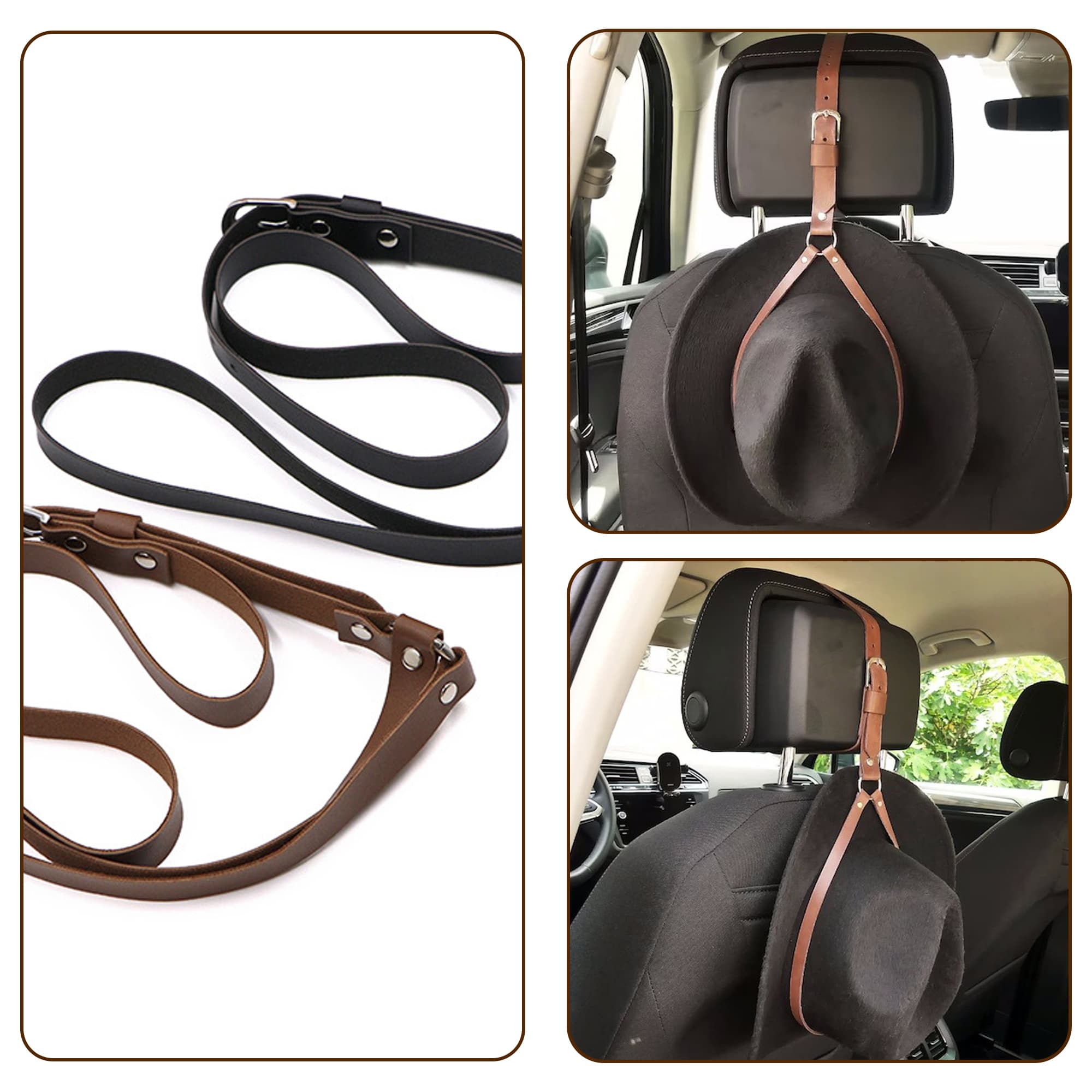 ReignSword Vegan Leather Cowboy Hat Holder for Truck Car, Hat Hanger Clip to Keep Hat Shape, Vehicle Hat Organizer for SUV, Pickup, Interior Car Accessories (Brown) - 5