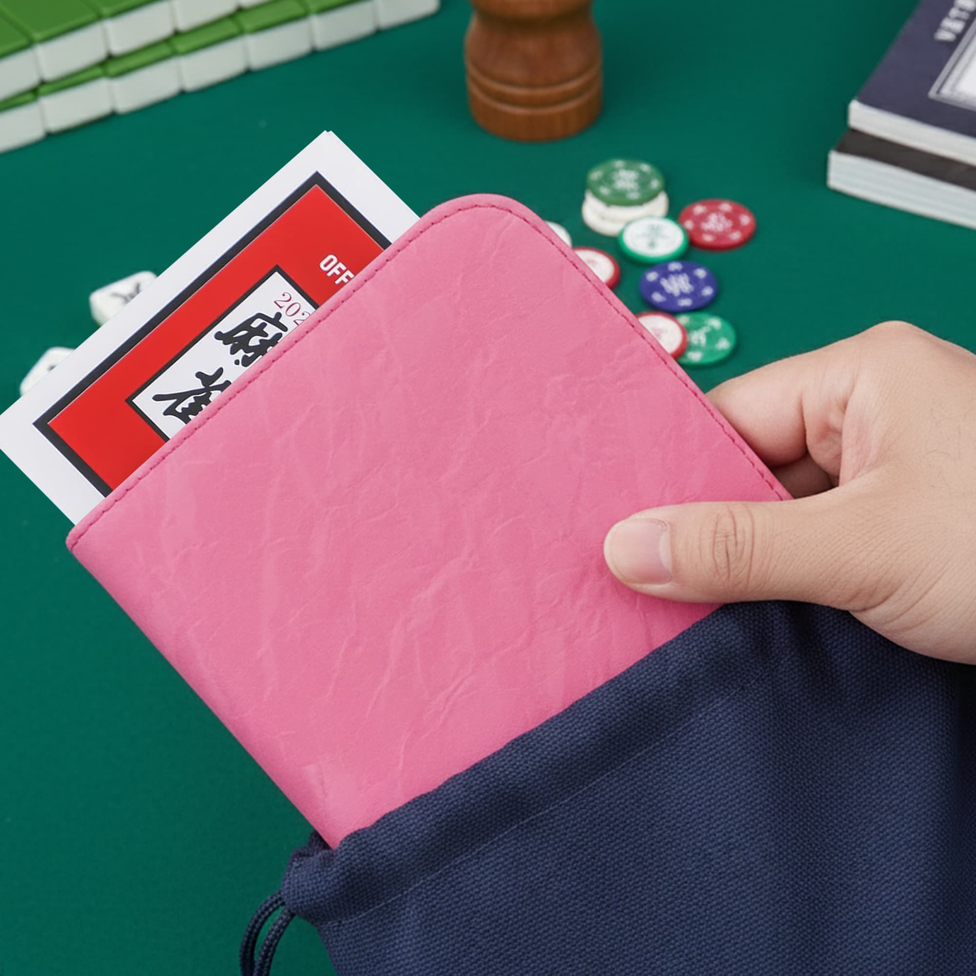 ReignSword Mahjong Card Sleeve, Vegan Leather Large Folio Scorecard Holder Protective Cover, Mahjongg Accessories and Gift for Lovers (Red, 11 x 7 Inches) - 6