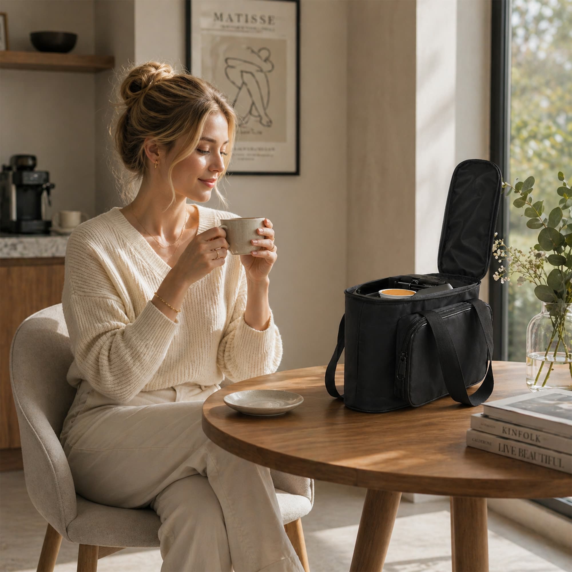 Carrying Bag Compatible with Keurig K-Mini Mate Coffee Maker, Portable Coffee Machine Travel Case, Oxford Cloth Storage Tote with Padded Protection and Pocket for Accessories (Black) - 5