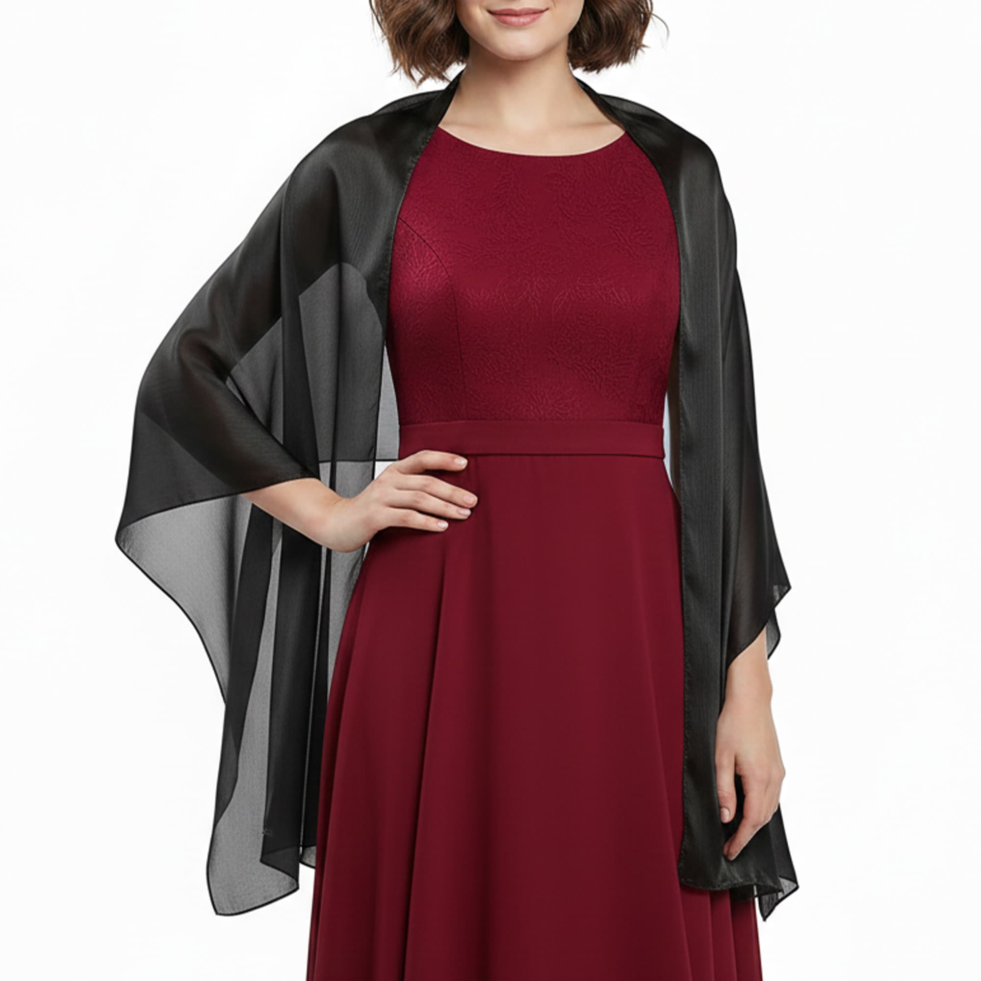 ReignSword Elegant Shawls and Wraps for Evening Dresses, Soft Party Long Scarf, Dressy Shawls for Bridal Weddings (Black) - 2