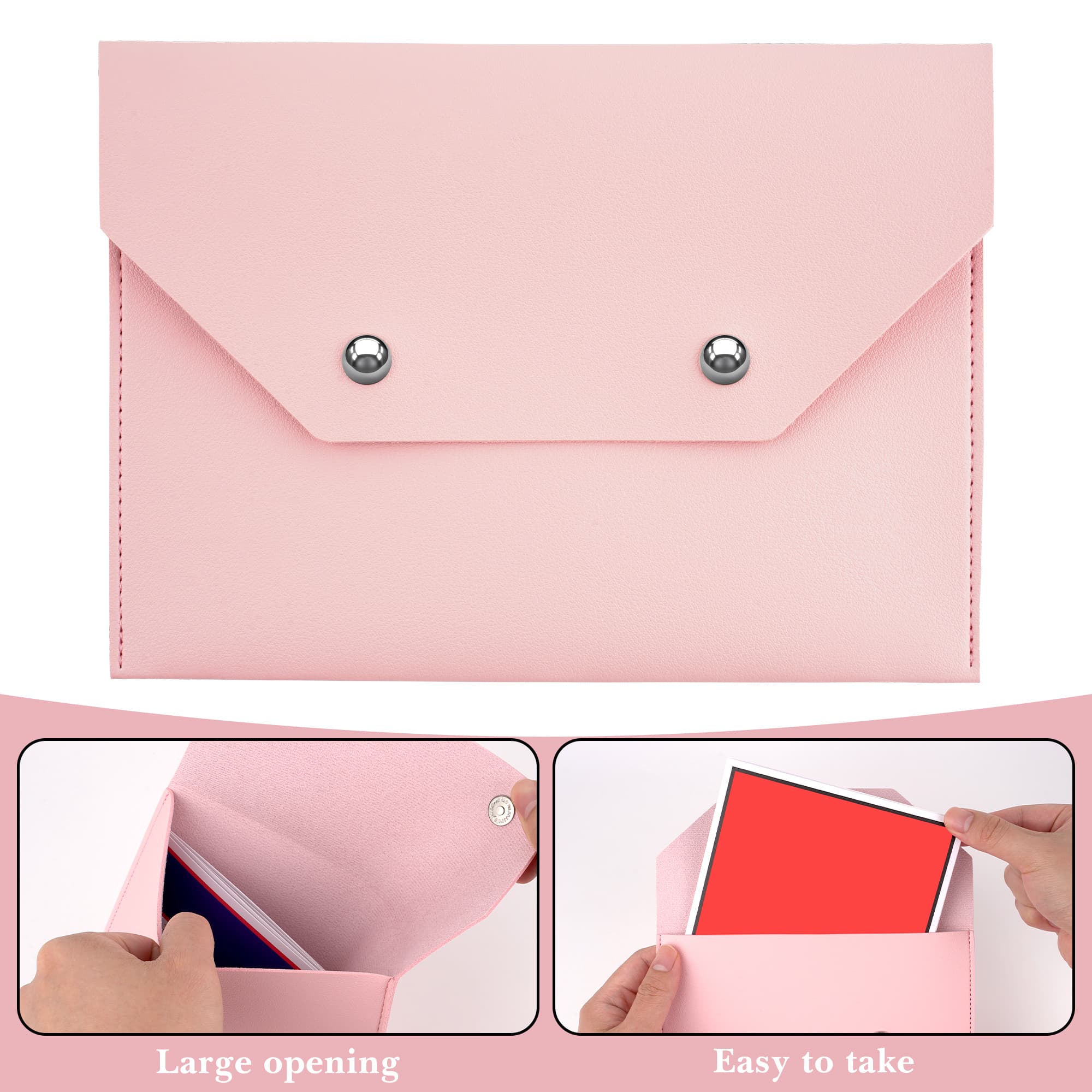 ReignSword Mahjong Card Holder, Vegan Leather Envelope Style Storage Bag, Portable Magnetic Snap Card Organizer, Travel Pouch for Mahjong Accessories (Pink, 8 x 5.8 Inch) - 2