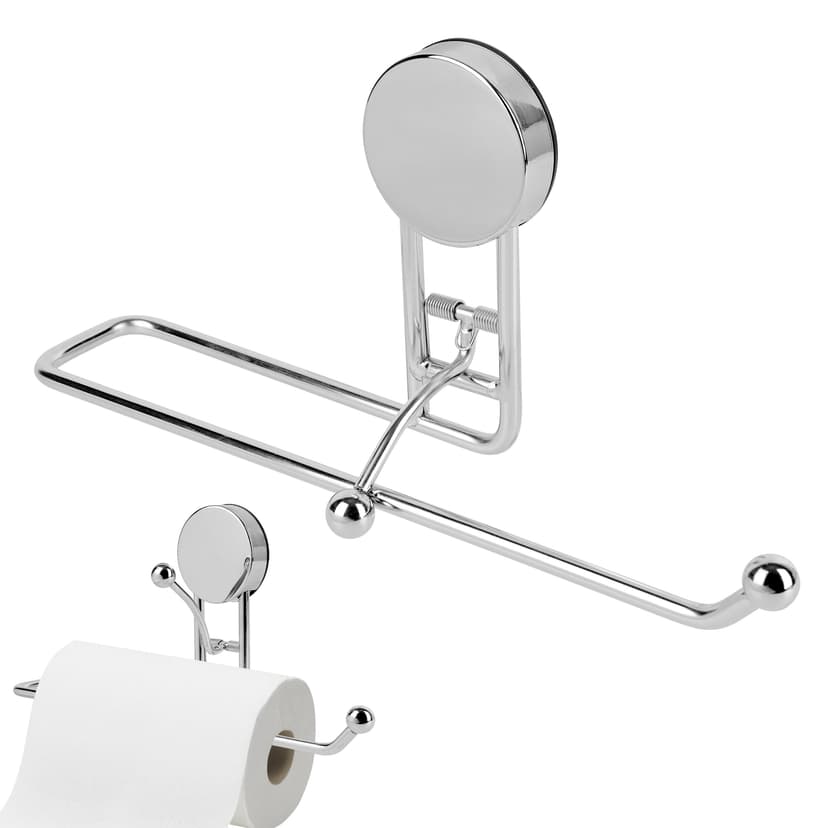 ReignSword Suction Cup Paper Towel Holder, Stainless Steel Removable Towel Roll Rack for Under Cabinet, Kitchen Bathroom RV Wall Mount (Silver)