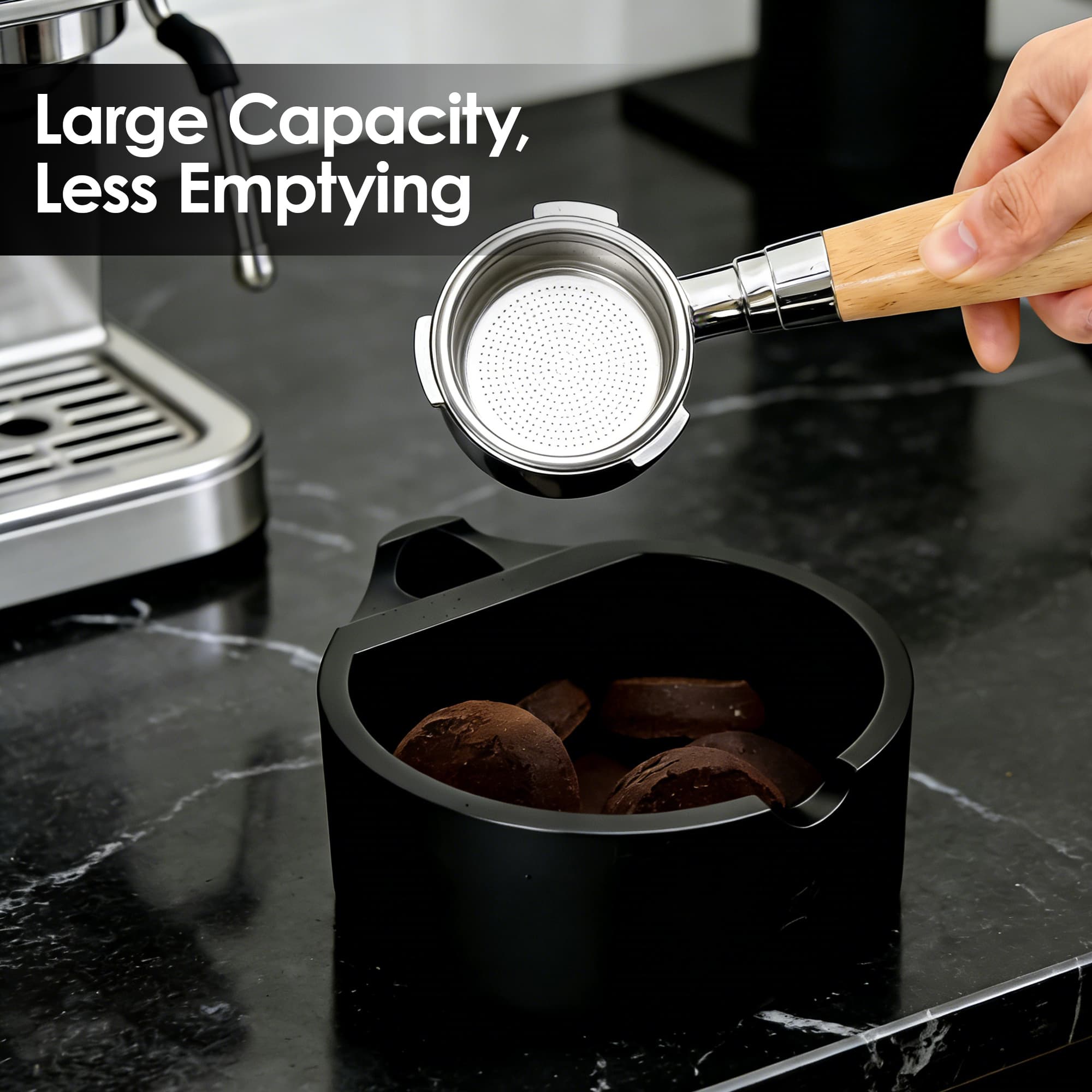 ReignSword Silicone Espresso Knock Box, Non-Slip Coffee Grounds Container, Countertop Espresso Accessories, Large Capacity Barista Knock Bin for Home Coffee Station (Black) - 6