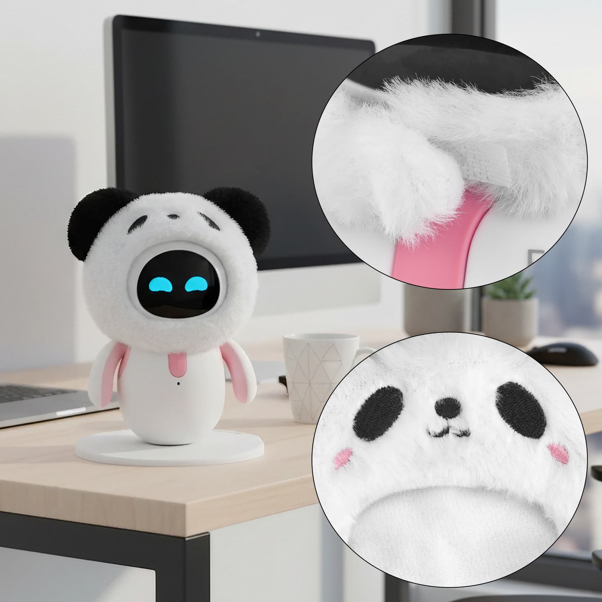 ReignSword Panda Plush Hat Compatible with Eilik Robot, Animal Headband, Soft Faux Fur Robot Costume Accessory - 3