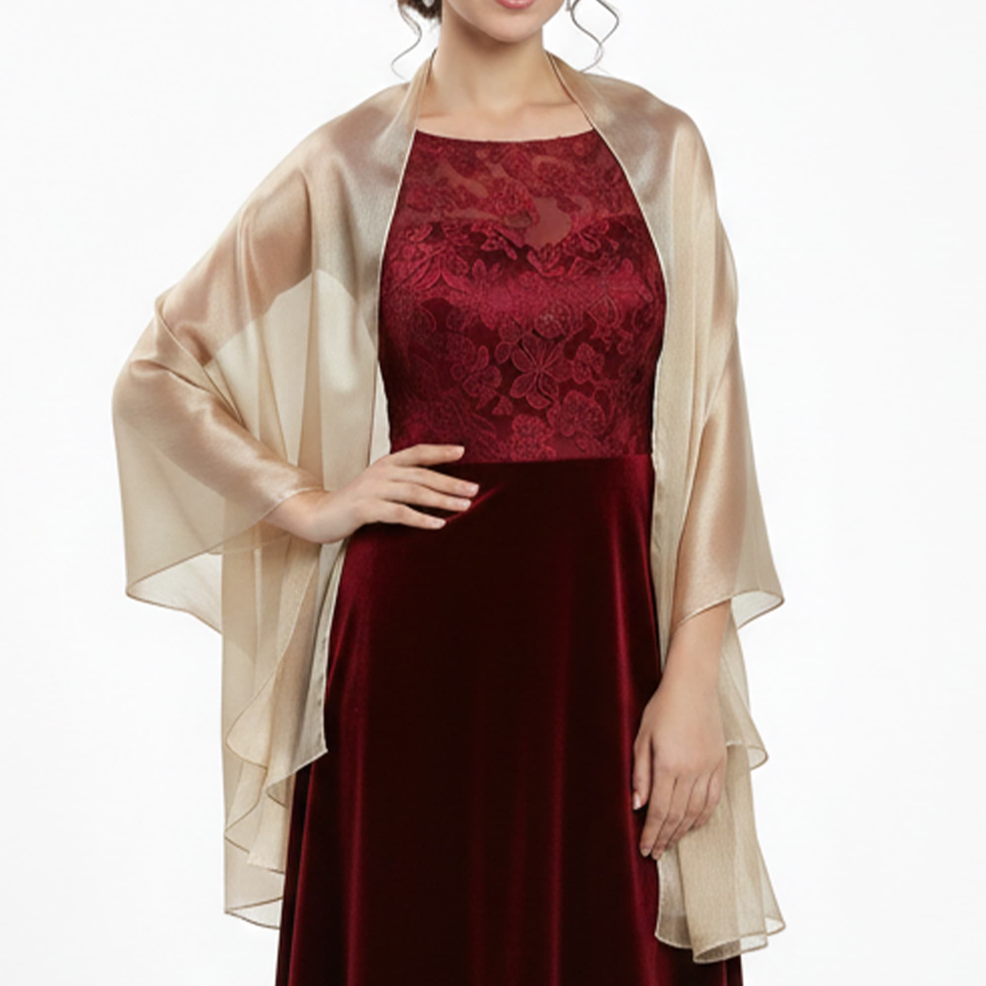 ReignSword Elegant Shawls and Wraps for Evening Dresses, Soft Party Long Scarf, Dressy Shawls for Bridal Weddings (Beige) - 3