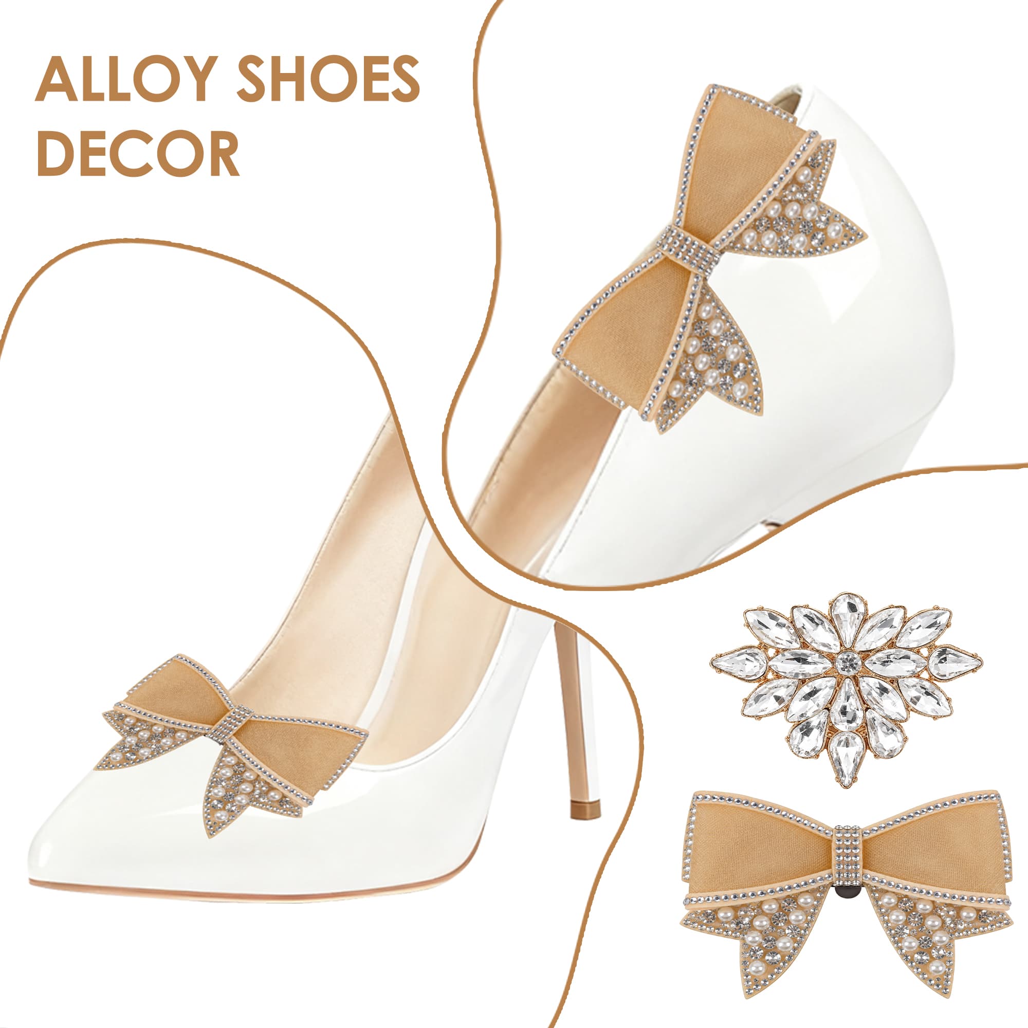 ReignSword 4 Pcs Rhinestone Shoe Clips, Detachable Pearl Bow Shoes Charms, Elegant Crystal Buckles for Women Dress Shoes, Shoe Decorative Accessories for Wedding Prom Party (Gold) - 3
