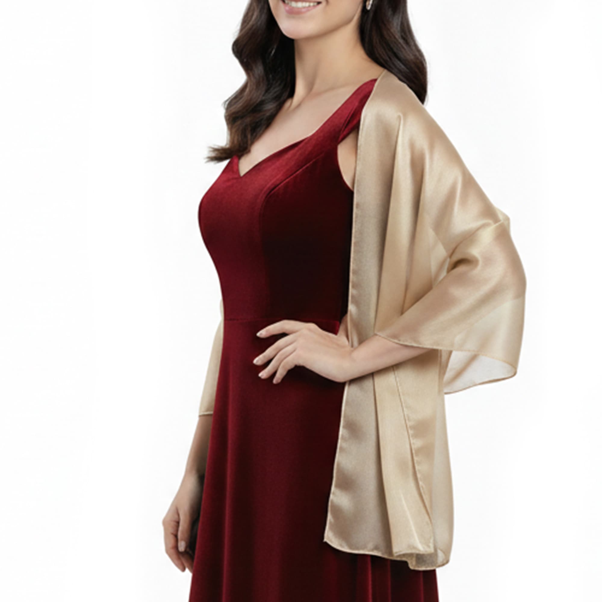 ReignSword Elegant Shawls and Wraps for Evening Dresses, Soft Party Long Scarf, Dressy Shawls for Bridal Weddings (Beige) - 5