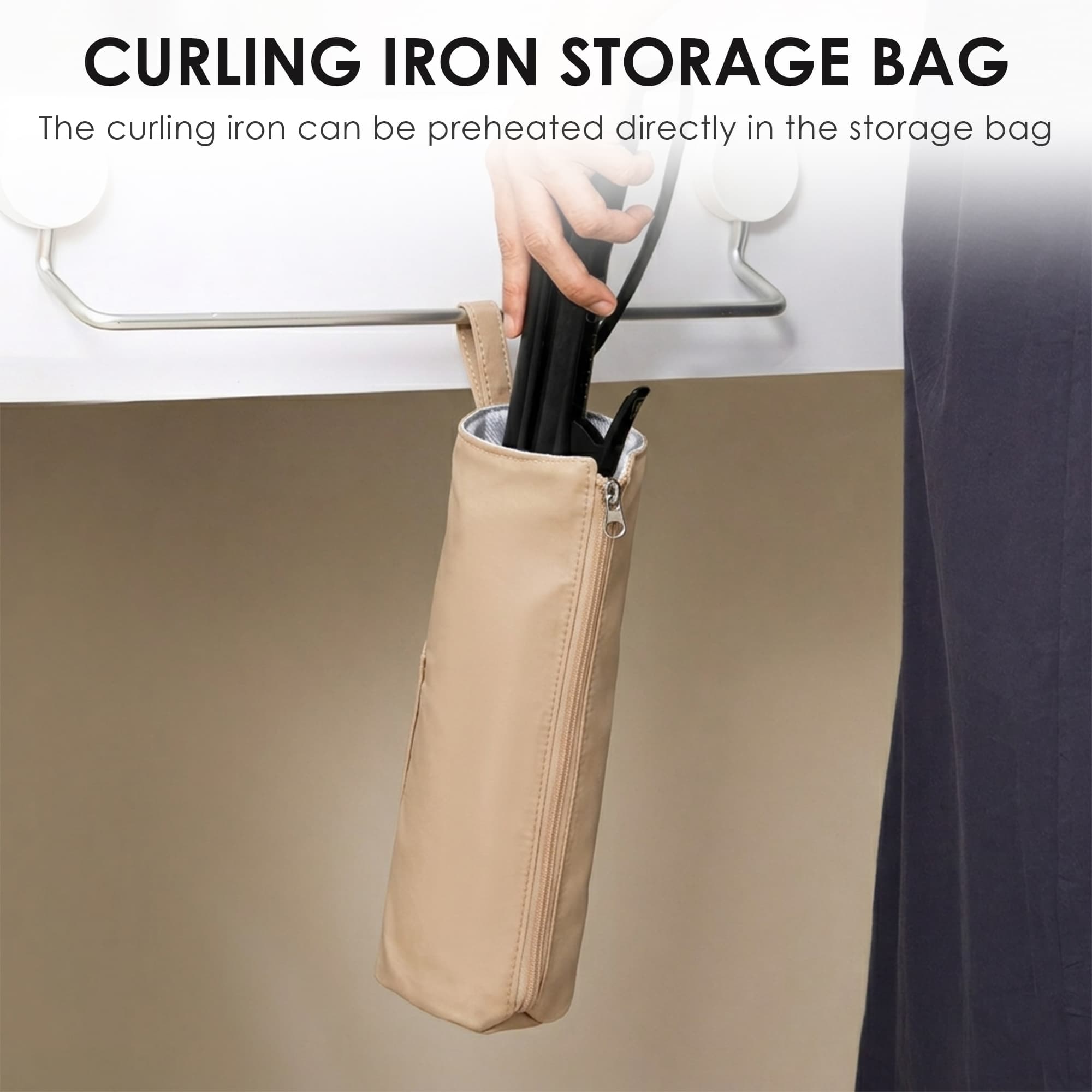 ReignSword Hair Tools Travel Bag, Heat Resistant Hot Iron Holder, Portable Hot Iron Mat for Curling Iron, Flat Iron, Hair Straightener (Apricot) - 4