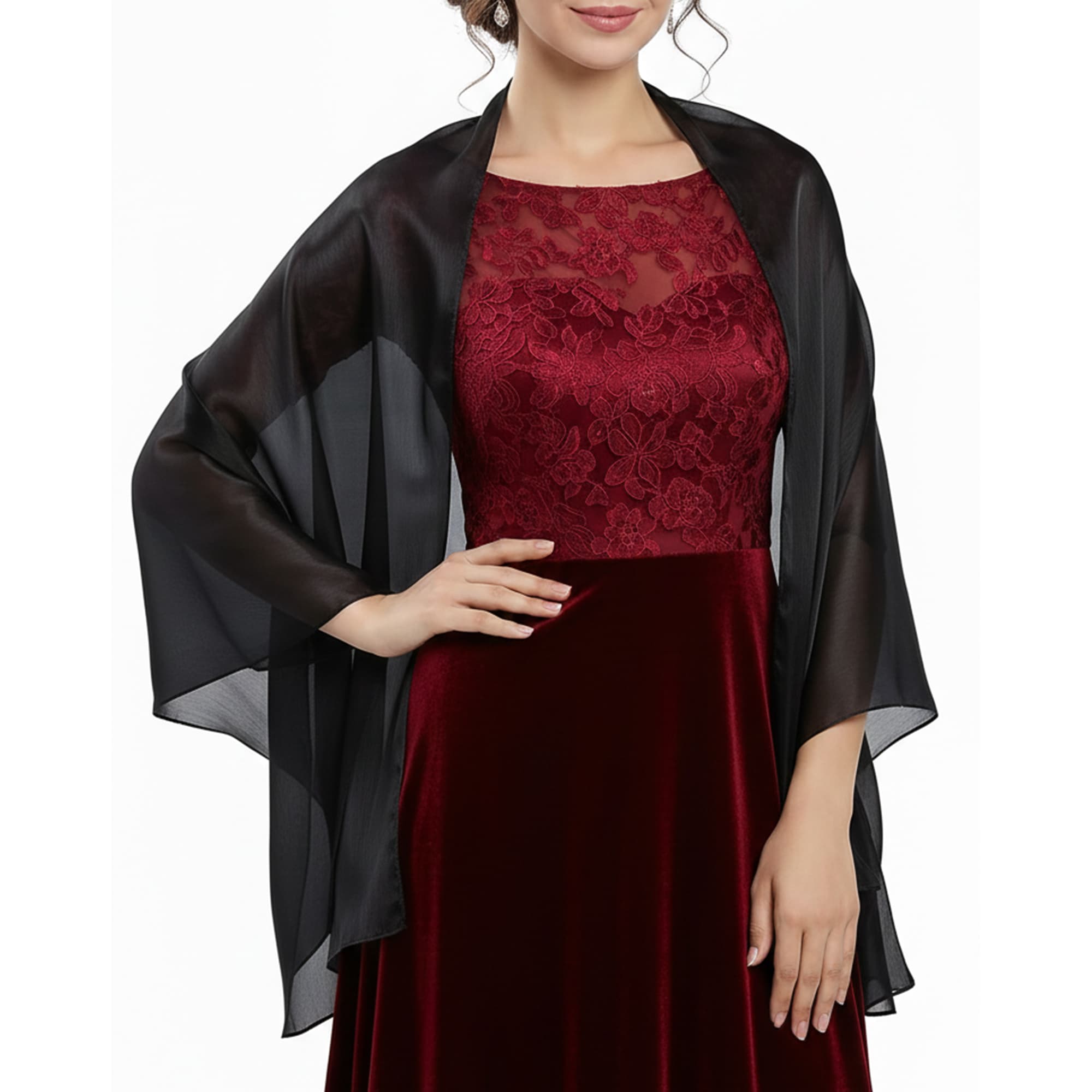 ReignSword Elegant Shawls and Wraps for Evening Dresses, Soft Party Long Scarf, Dressy Shawls for Bridal Weddings (Black) - 4
