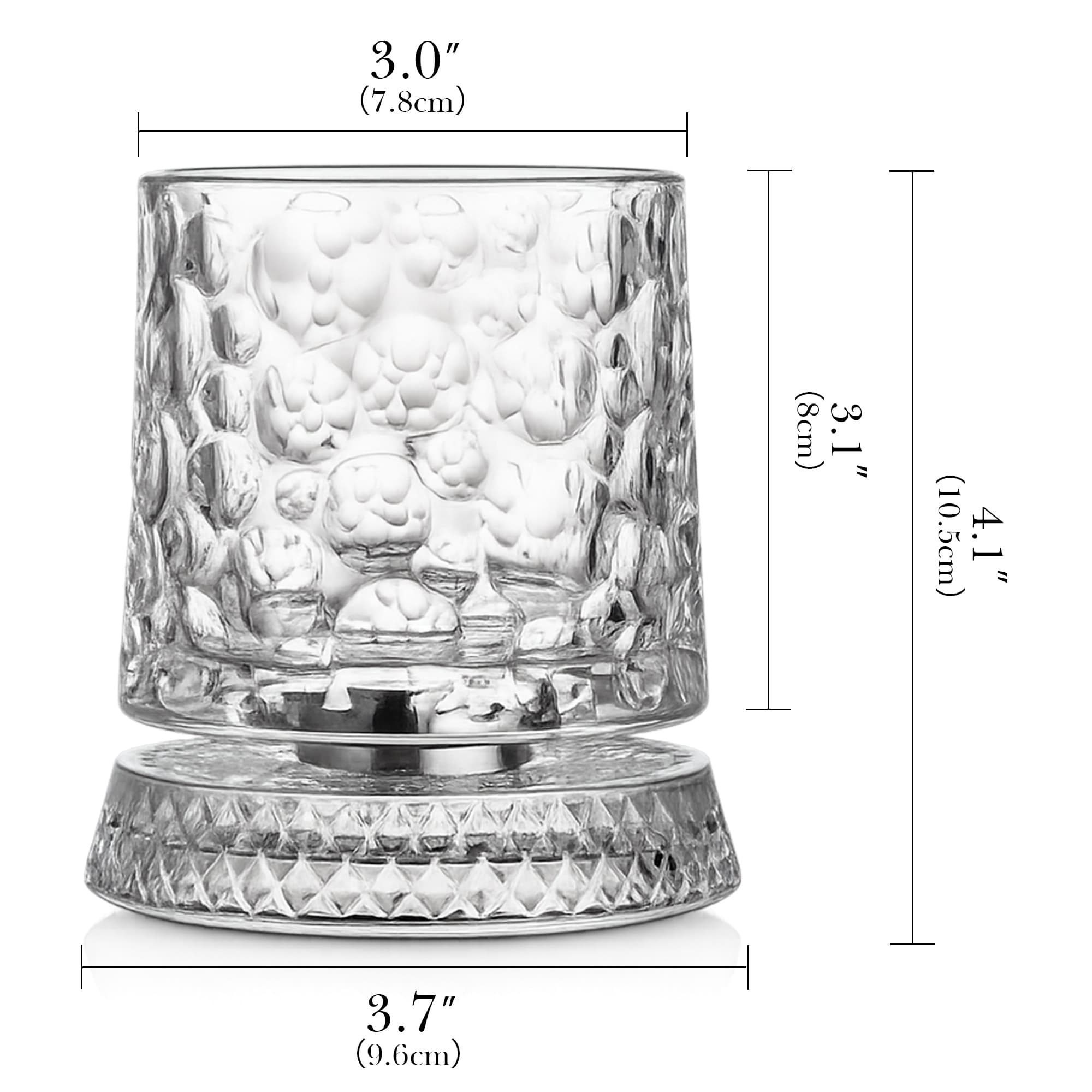 ReignSword Rotating Crystal Whiskey Glass Set, 9oz Spinning Old Fashioned Tumbler with Engraved Design, Stress Relief Cocktail Cup for Men Home Bar (Bubble) - 2