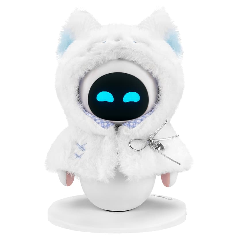 ReignSword White Cape Compatible with Eilik Robot, Fashion Outfit with Blue Ear Decorations and A Silver Bow