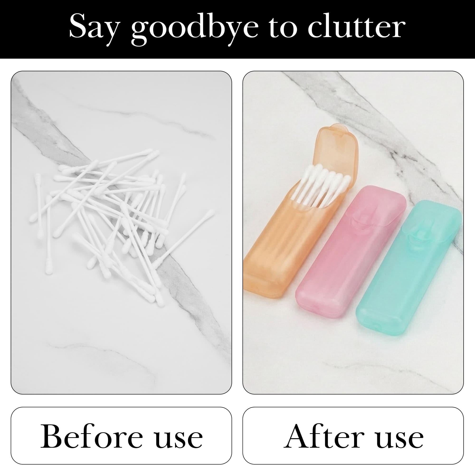 ReignSword 6 Pack Travel Cotton Swab Holder, Portable Qtip Storage Case with Dustproof Lid, Small Clear Plastic Container for Dental Floss & Hair Ties (Pink, Blue, Yellow) - 2