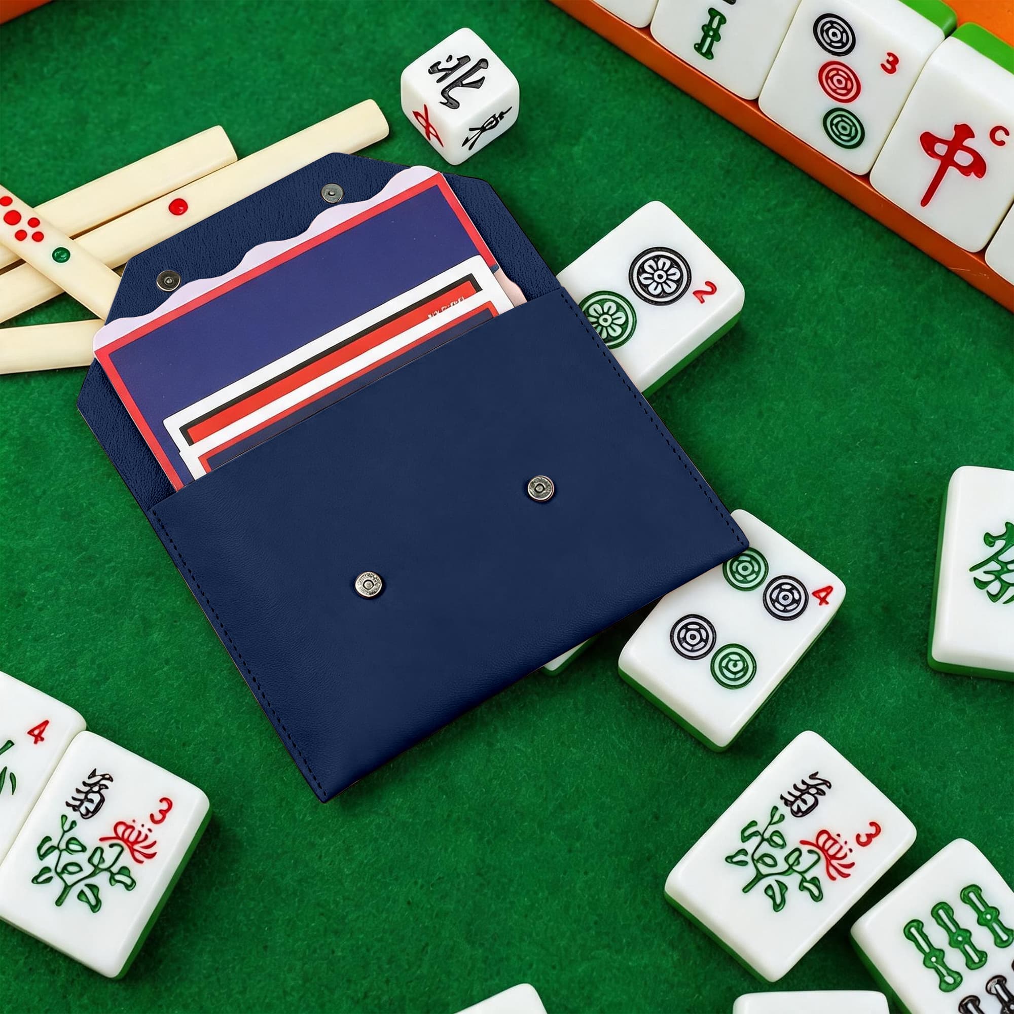 ReignSword Mahjong Card Holder, Vegan Leather Envelope Style Storage Bag, Portable Magnetic Snap Card Organizer, Travel Pouch for Mahjong Accessories (Royal Blue, 8 x 5.8 Inch) - 4
