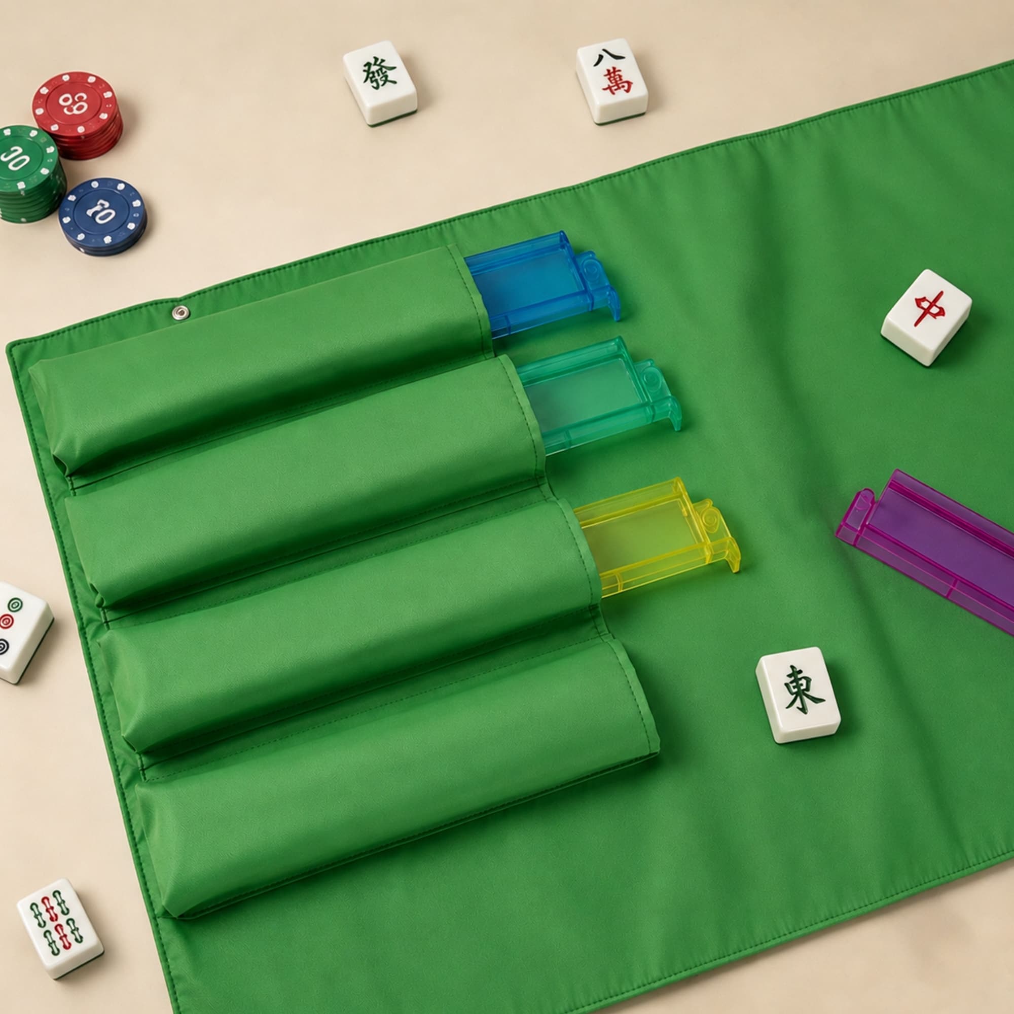 ReignSword Roll-Up Mahjong Rack Bag, Portable Oxford Cloth Organizer for Mahjong Racks, Pushers & Accessories, Family Night Travel Case (Green, 39 x 21 Inch) - 6